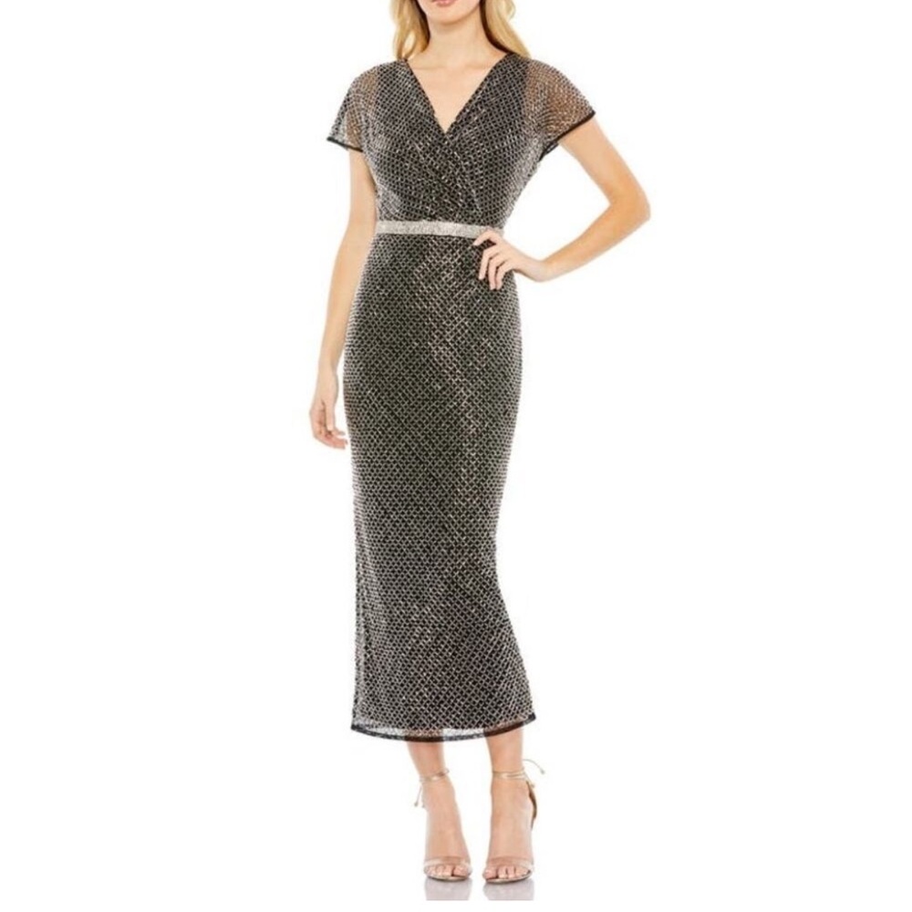 Mac Duggal BRAND NEW #93787 Rhinestone Cocktail Dress Black Silver size 4